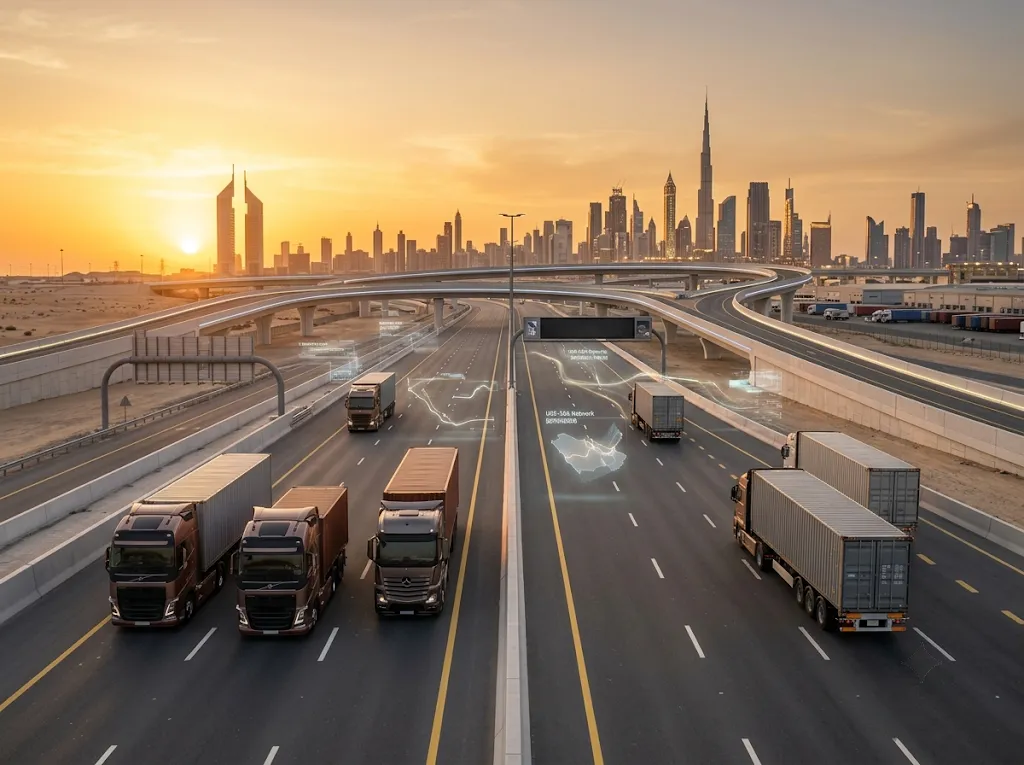 Freight truck transporting cargo on a highway